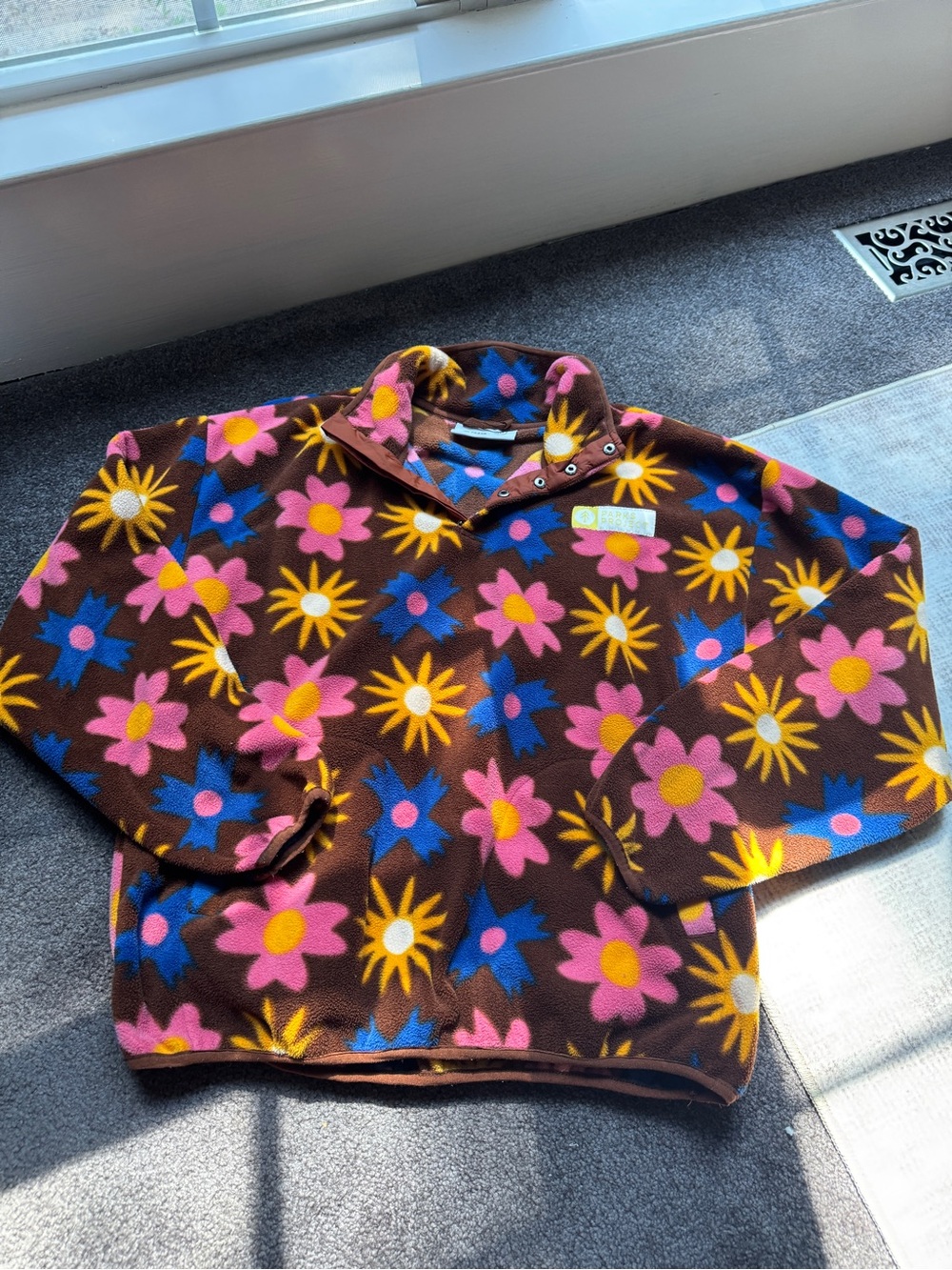 Parks Project M Floral Fleece Snap Mock Neck Pullover Sweatshirt